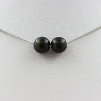 Bijoux Pierres et Minéraux. Collier 2 perles Obsidienne noire 8 mm. Chaine en acier inoxydable Collier femmes, hommes. Taille personnalisa