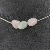 Bijoux Pierres et Minéraux. Collier 3 perles Béryl Morganite du Brésil. Chaine en acier inoxydable Collier femmes, hommes. Taille personna