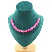 Bijoux Pierres et Minéraux. Collier 20 perles Agate craquelé Fuchsia 8 mm. Chaine en acier Collier femmes, hommes. Taille personnalisable.