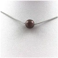 Bijoux Pierres et Minéraux. Collier 1 perle Rubis de Mogok, Birmanie, Myanmar 8 mm Chaine en acier inoxydable.