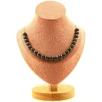 Bijoux Pierres et Minéraux. Collier 20 perles Obsidienne flocon de neige marron 8 mm. Chaine en Collier femmes, hommes. Taille personnalis