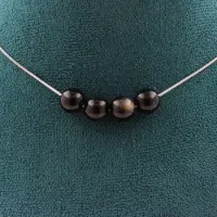 Bijoux Pierres et Minéraux. Collier 4 perles Obsidienne dorée 8 mm. Chaine en acier inoxydable Collier femmes, hommes. Taille personnalisa