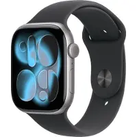 Apple Nouvelle Watch Series 11 GPS 46 mm Space Grey – Boîtier en aluminium + bracelet sport noir S/M, modèle A3333 – Montre connectée haut de gamme pour les personnes actives