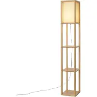 QAZQA Lampadaire moderne en bois avec abat-jour beige - Stojan