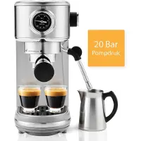 KitchenLove Piston Machine - Machine à espresso en acier inoxydable - 20 Bar - Manuelle - Avec buse vapeur
