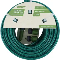 Kinzo Gartenschlauch Set 30 Meter - Tuyau d'eau 14mm (1/2") max. 6Bar - avec 3 raccords et 1 embout de pulvérisation - Convient pour les arroseurs de jardin - vert