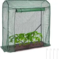 Relaxdays Serre à tomates , dimensions : 154 x 152 x 50 cm, fer et film maillé en PE, serre de jardin robuste en film plastique, verte