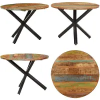 vidaXL Table de salle à manger ronde 100x100x75 cm Vieux bois massif