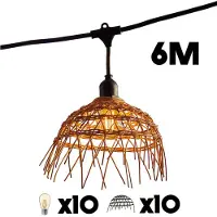 Lumisky Guirlande lumineuse extérieure raccordable 6m avec 10 ampoules LED filament E27 blanc chaud HAWAII LIGHT Abat-jour polyrotin bohème