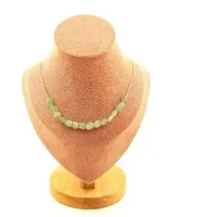 Bijoux Pierres et Minéraux. Collier 15 perles Cyanite verte du Brésil. Chaine en acier inoxydable Collier femmes, hommes. Taille personnal