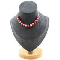 Bijoux Pierres et Minéraux. Collier 15 perles Jaspe vert rouge 8 mm. Chaine en acier inoxydable Collier femmes, hommes. Taille personnalis