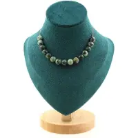 Bijoux Pierres et Minéraux. Collier 15 perles Turquoise Africaine 8 mm Chaine en acier inoxydable Collier femmes, hommes. Taille personnal