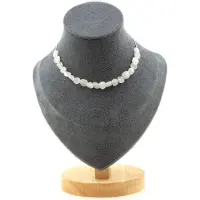 Bijoux Pierres et Minéraux. Collier 20 perles Pierre de lune d'Inde Chaine en acier inoxydable Collier femmes, hommes. Taille personnalisa