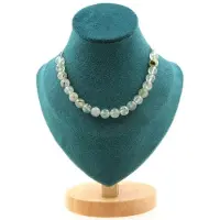 Bijoux Pierres et Minéraux. Collier 20 perles Prehnite d'Afrique 8 mm Chaine en acier inoxydable Collier femmes, hommes. Taille personnali