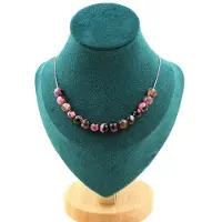 Bijoux Pierres et Minéraux. Collier 15 perles Agate fuchsia et marron 8 mm. Chaine en acier Collier femmes, hommes. Taille personnalisable.