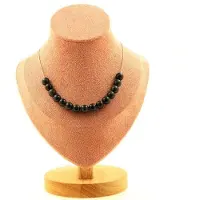 Bijoux Pierres et Minéraux. Collier 15 perles Obsidienne noire 8 mm. Chaine en acier inoxydable Collier femmes, hommes. Taille personnalis