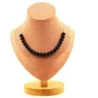 Bijoux Pierres et Minéraux. Collier 20 perles Onyx noir mat 8 mm. Chaine en acier inoxydable Collier femmes, hommes. Taille personnalisabl