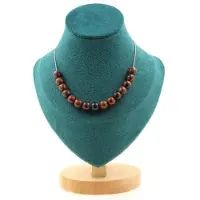 Bijoux Pierres et Minéraux. Collier 15 perles Obsidienne mahogany 8 mm. Chaine en acier inoxydable Collier femmes, hommes. Taille personna