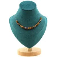 Bijoux Pierres et Minéraux. Collier 20 perles Oeil de Tigre 6 mm. Chaine en acier inoxydable Collier femmes, hommes. Taille personnalisabl