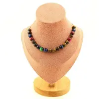 Bijoux Pierres et Minéraux. Collier 20 perles Oeil de Tigre Multicolore 8 mm. Chaine en acier Collier femmes, hommes. Taille personnalisab