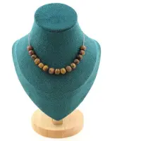 Bijoux Pierres et Minéraux. Collier 15 perles Oeil de Tigre mat 8 mm. Chaine en acier inoxydable Collier femmes, hommes. Taille personnali