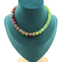 Bijoux Pierres et Minéraux. Collier perles Tourmaline bicolore + Péridot 8 mm. Chaine en acier Collier femmes, hommes. Taille personnalisa