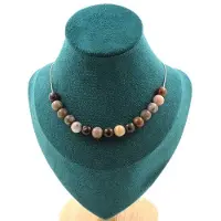 Bijoux Pierres et Minéraux. Collier 15 perles Bois pétrifié 8 mm. Chaine en acier inoxydable Collier femmes, hommes. Taille personnalisabl