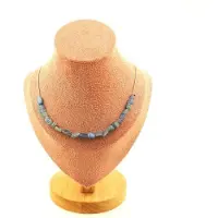 Bijoux Pierres et Minéraux. Collier 20 perles Cyanite bleu du Brésil. Chaine en acier inoxydable Collier femmes, hommes. Taille personnali
