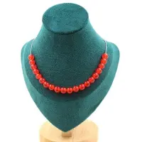 Bijoux Pierres et Minéraux. Collier 20 perles Calcédoine rouge 8 mm. Chaine en acier inoxydable Collier femmes, hommes. Taille personnalis