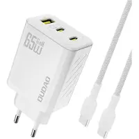 Dudao A29CEU Adapter 65Watt 2xUSB-C 1xUSB-A (1m USB-C to USB-C cable included) Hvid