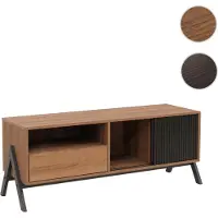 Mendler Meuble TV HWC-O40, meuble TV bas, porte coulissante, compartiments de rangement, tiroir, MDF, métal, mélamine, 49 x 120 x 40 cm naturel
