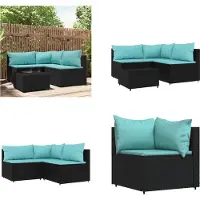 vidaXL Ensemble salon de jardin 4 pièces avec coussins noir poly rotin