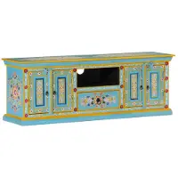 vidaXL Armoire TV bleue 110x30x40 cm bois massif mangue