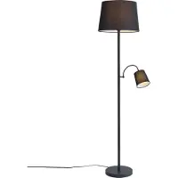 QAZQA Lampadaire classique noir avec abat-jour noir et liseuse - Retro