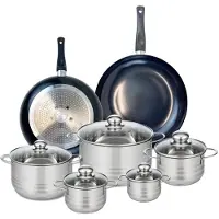 Elo Ensemble de 2 Poêles de cuisson 28 et 32 cm et 5 faitouts 12, 14, 16, 20 et 24 cm Prima Brillant