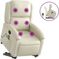 vidaXL Fauteuil de massage avec releveur Crème Similicuir