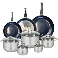 Elo Ensemble de 3 Poêles de cuisson 24, 28 et 32 cm et 5 faitouts 12, 14, 16, 20 et 24 cm Prima Brillant