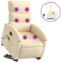 vidaXL Fauteuil de massage avec releveur Crème Tissu