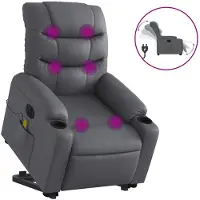 vidaXL Fauteuil de massage avec releveur électrique Gris Similicuir