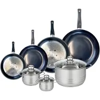 Elo Ensemble de 4 Poêles de cuisson 20, 24, 28 et 32 cm et 3 faitouts 12, 14 et 24 cm Prima Brillant