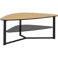 Wohnling Table basse cardioïde aspect chêne 110 cm avec plateau en verre & structure métallique Grande table de salon rétro-stable Table basse d'appoint