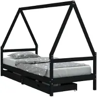 Syfax Cadre de lit enfant avec tiroirs noir 90x200 cm bois pin massif