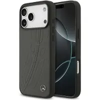 Mercedes Case Leather Large Laurel Leave MagSafe for iPhone 17 Pro Max antracyt (Apple iPhone 17 Pro Max), Coque pour téléphone portable, Noir, Argent, Gris