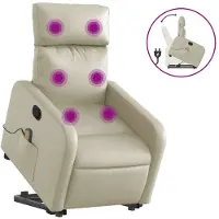 vidaXL Fauteuil de massage avec releveur Crème Similicuir