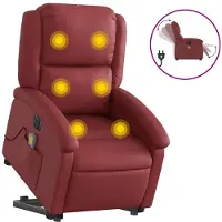 vidaXL Fauteuil de massage avec releveur électrique vin rouge similicuir