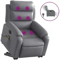 vidaXL Fauteuil de massage avec releveur électrique Gris Similicuir
