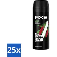 Axe 25 sprays corporels déodorants Africa, parfum Mandarine et Bois de Santal, 150 ml, lot économique de 25 pièces
