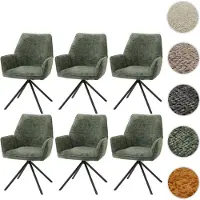 Mendler Lot de 6 chaises de salle à manger HWC-G67, chaise de cuisine avec accoudoirs, pivotante Auto-Position, chenille Oeko-Tex MVG bleu-vert