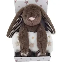 CarloBaby - Fleece Blanket Beige Star & Stuffed Animal Dark Brown Rabbit (18432) (90 x 75 cm)