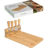 Excellent houseware Kaasplankje met 4 Mesjes - Bamboe